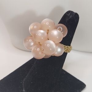 big moonstone cluster ring wire mesh adjustable sz pale pink peachy cocktail